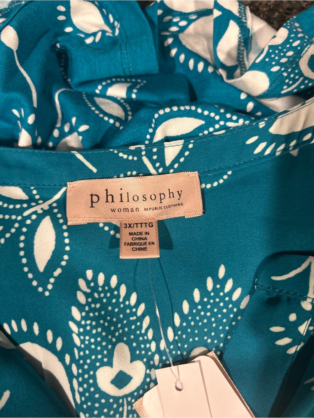 Philosophy Teal Floral Split-V Tunic Top - Picture 6 of 9